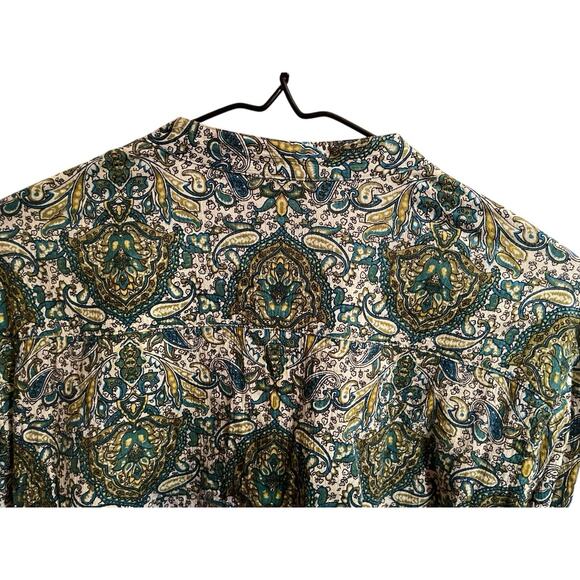 Woman's Blouse Size 16 Charter Club Green Tones Paisley V-Neck Mandarin Collar - Picture 7 of 13